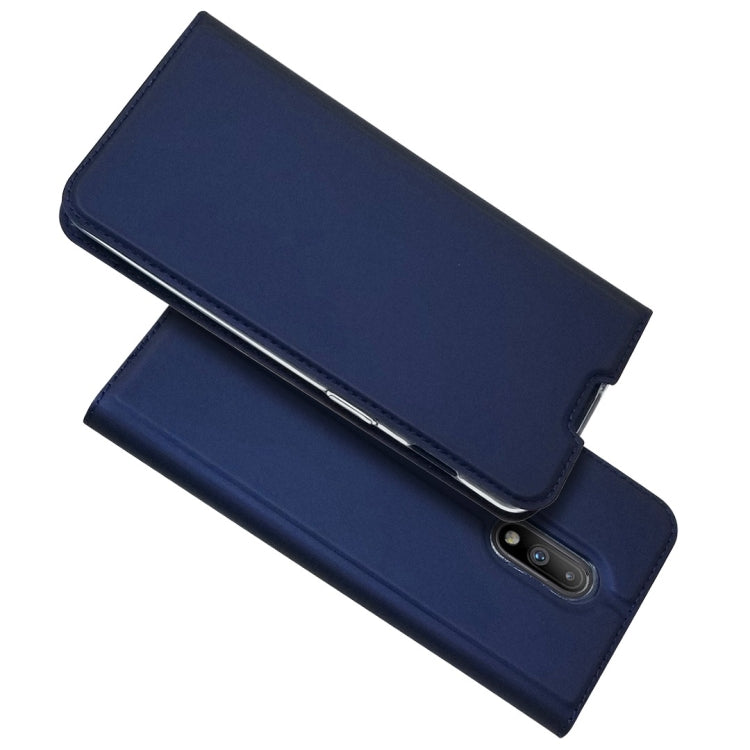 Electric Pressed Plain Texture Ultra-thin Magnetic Suction TPU + PU Leather Case for OnePlus 7, with Holder & Card Slot