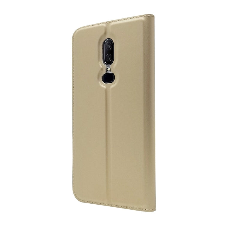 Electric Pressed Plain Texture Ultra-thin Magnetic Suction TPU + PU Leather Case for OnePlus 6, with Holder & Card Slot