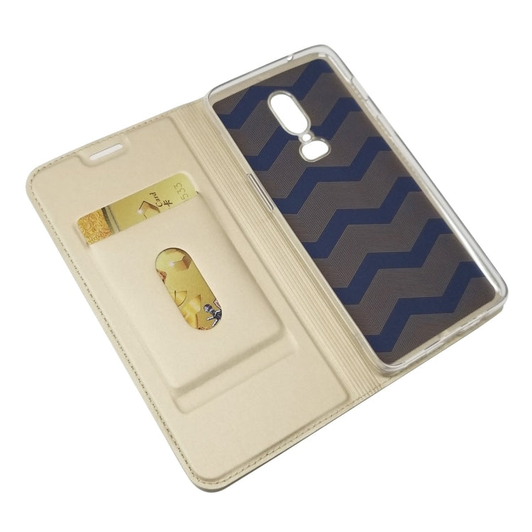 Electric Pressed Plain Texture Ultra-thin Magnetic Suction TPU + PU Leather Case for OnePlus 6, with Holder & Card Slot