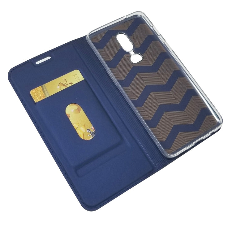 Electric Pressed Plain Texture Ultra-thin Magnetic Suction TPU + PU Leather Case for OnePlus 6, with Holder & Card Slot