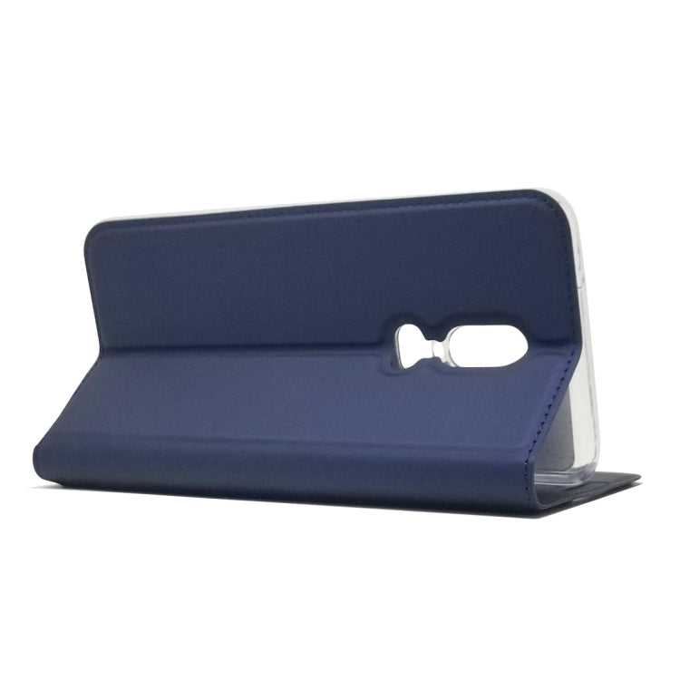 Electric Pressed Plain Texture Ultra-thin Magnetic Suction TPU + PU Leather Case for OnePlus 6, with Holder & Card Slot