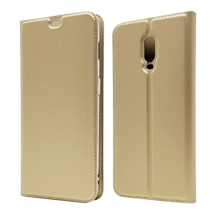 Electric Pressed Plain Texture Ultra-thin Magnetic Suction TPU + PU Leather Case for OnePlus 6T, with Holder & Card Slot