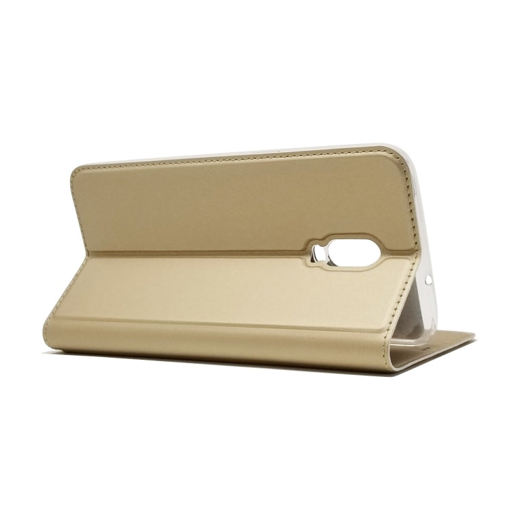 Electric Pressed Plain Texture Ultra-thin Magnetic Suction TPU + PU Leather Case for OnePlus 6T, with Holder & Card Slot