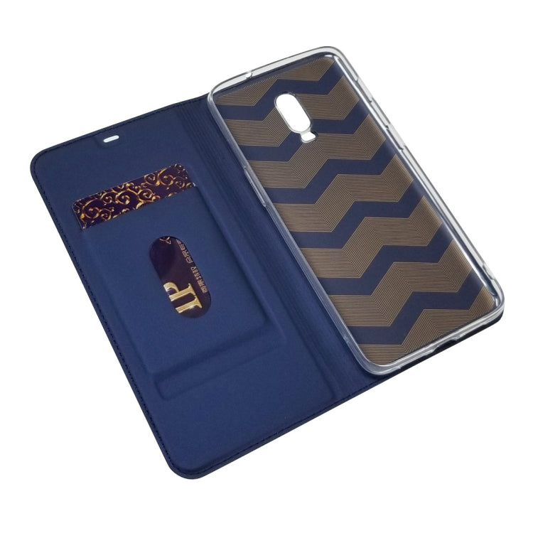 Electric Pressed Plain Texture Ultra-thin Magnetic Suction TPU + PU Leather Case for OnePlus 6T, with Holder & Card Slot
