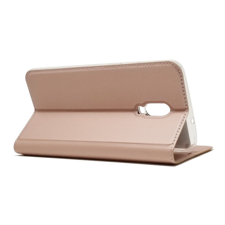 Electric Pressed Plain Texture Ultra-thin Magnetic Suction TPU + PU Leather Case for OnePlus 6T, with Holder & Card Slot