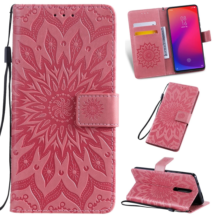 Pressed Printing Sunflower Pattern Horizontal Flip PU Leather Case for Xiaomi Mi 9T & Mi 9T Pro & Redmi K20 & K20 Pro, with Holder & Card Slots & Wallet & Lanyard