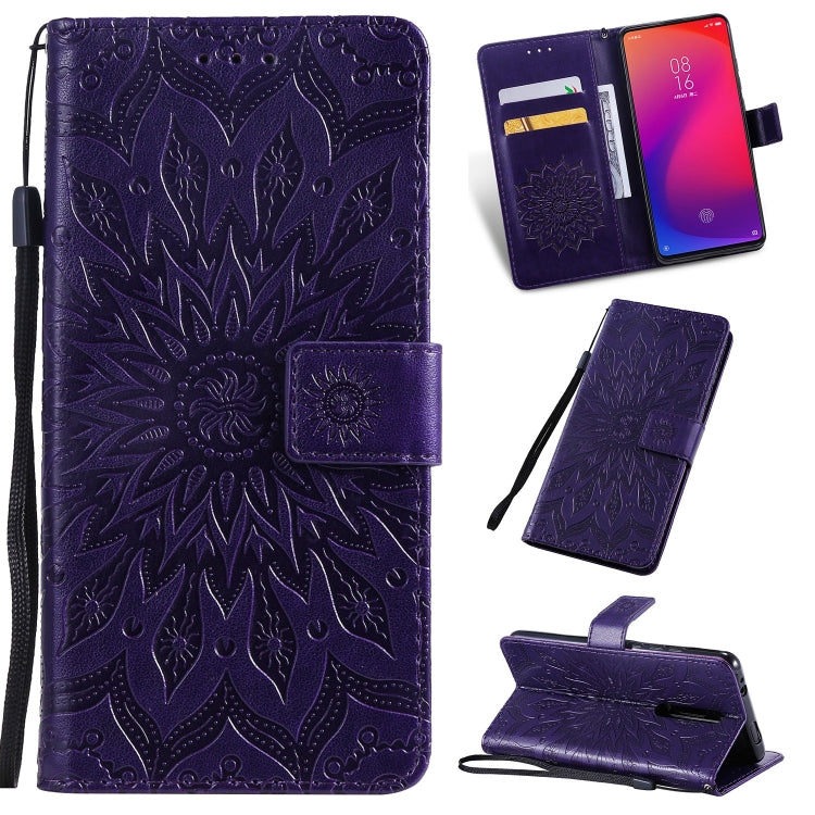 Pressed Printing Sunflower Pattern Horizontal Flip PU Leather Case for Xiaomi Mi 9T & Mi 9T Pro & Redmi K20 & K20 Pro, with Holder & Card Slots & Wallet & Lanyard