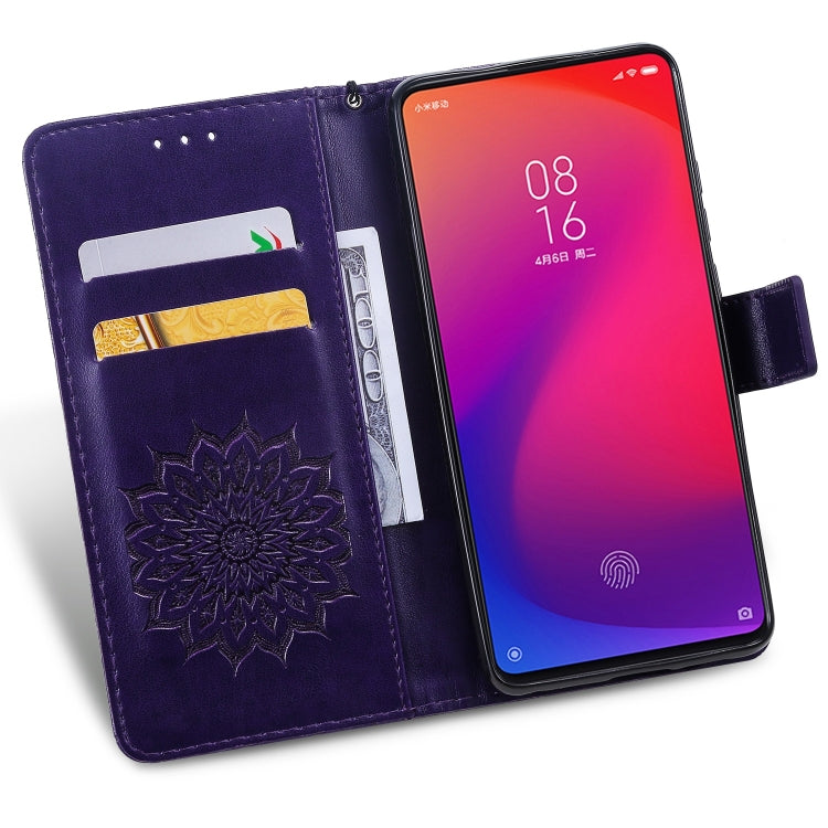 Pressed Printing Sunflower Pattern Horizontal Flip PU Leather Case for Xiaomi Mi 9T & Mi 9T Pro & Redmi K20 & K20 Pro, with Holder & Card Slots & Wallet & Lanyard