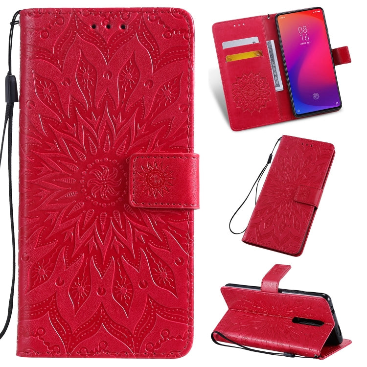 Pressed Printing Sunflower Pattern Horizontal Flip PU Leather Case for Xiaomi Mi 9T & Mi 9T Pro & Redmi K20 & K20 Pro, with Holder & Card Slots & Wallet & Lanyard