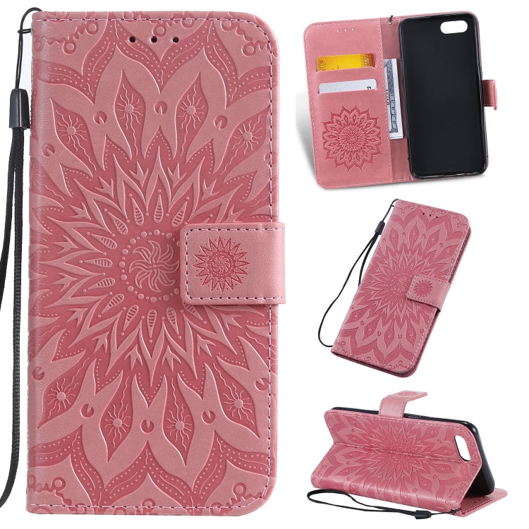 Pressed Printing Sunflower Pattern Horizontal Flip PU Leather Case for OPPO A1K / C2, with Holder & Card Slots & Wallet & Lanyard