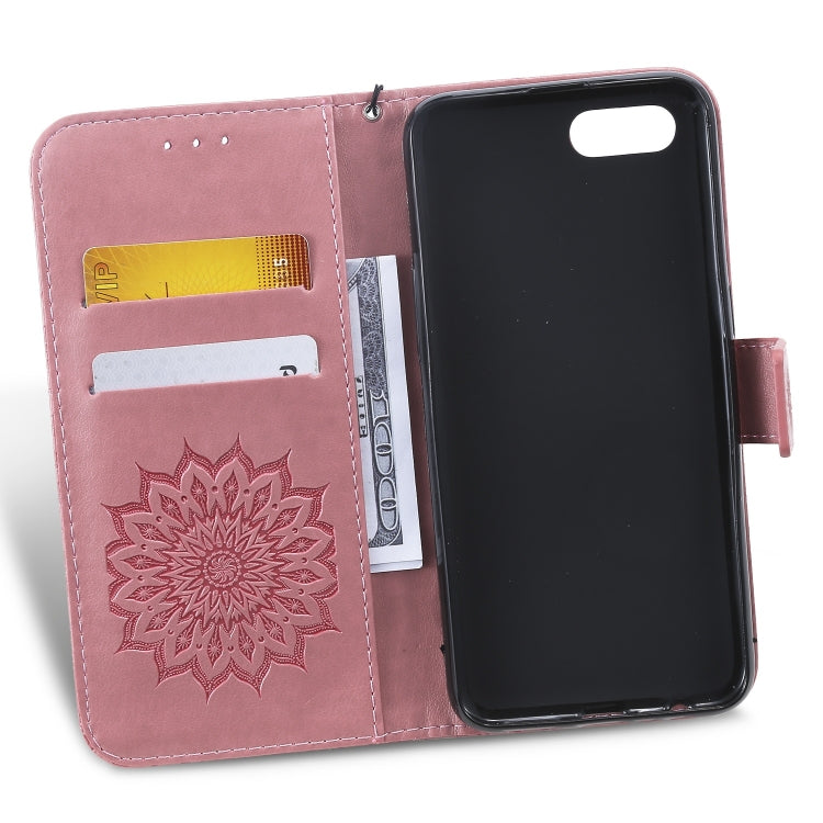 Pressed Printing Sunflower Pattern Horizontal Flip PU Leather Case for OPPO A1K / C2, with Holder & Card Slots & Wallet & Lanyard