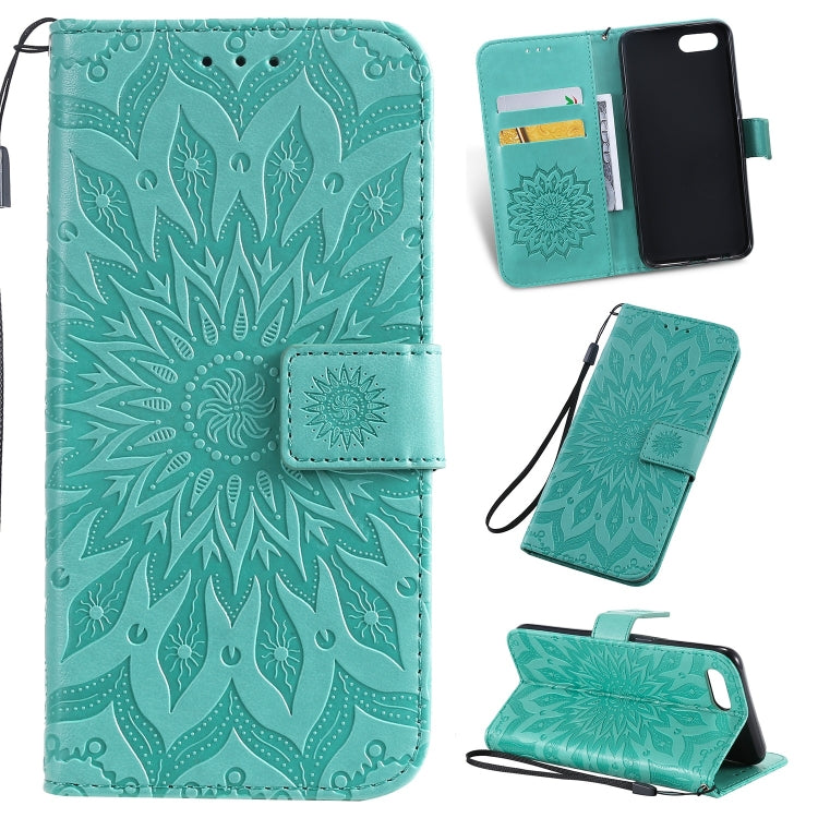 Pressed Printing Sunflower Pattern Horizontal Flip PU Leather Case for OPPO A1K / C2, with Holder & Card Slots & Wallet & Lanyard