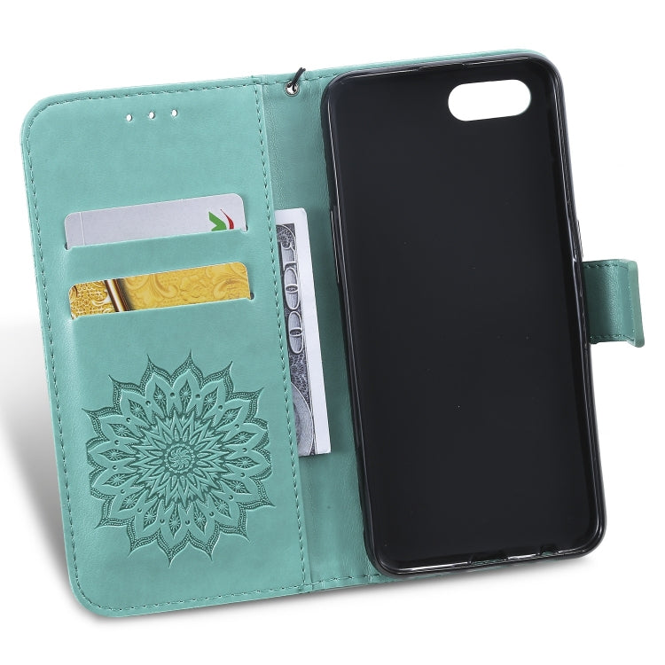 Pressed Printing Sunflower Pattern Horizontal Flip PU Leather Case for OPPO A1K / C2, with Holder & Card Slots & Wallet & Lanyard