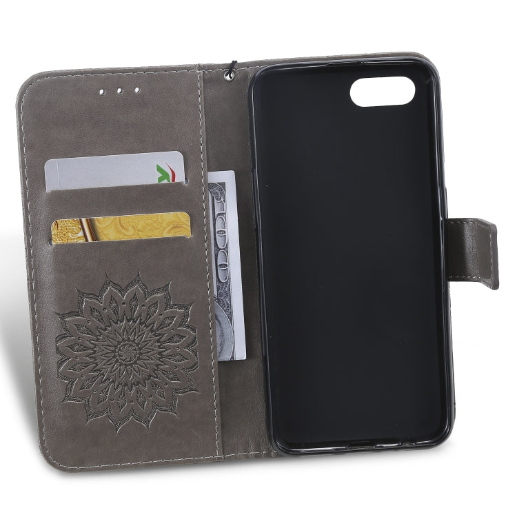 Pressed Printing Sunflower Pattern Horizontal Flip PU Leather Case for OPPO A1K / C2, with Holder & Card Slots & Wallet & Lanyard