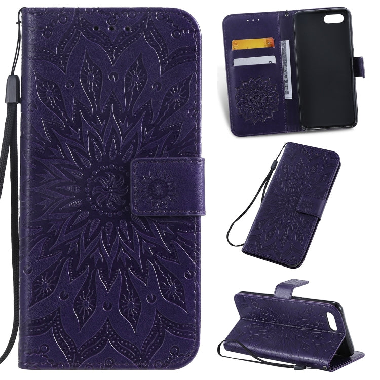 Pressed Printing Sunflower Pattern Horizontal Flip PU Leather Case for OPPO A1K / C2, with Holder & Card Slots & Wallet & Lanyard