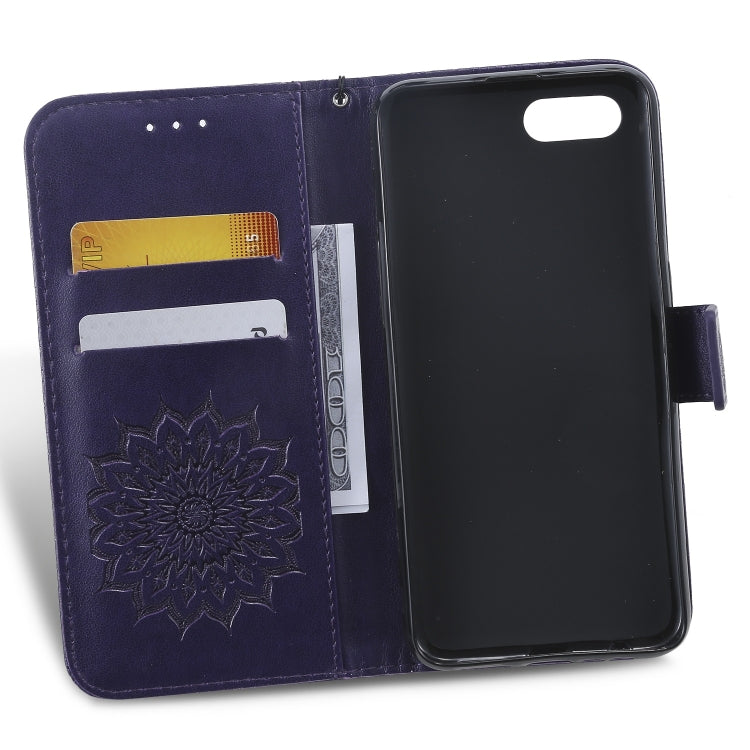 Pressed Printing Sunflower Pattern Horizontal Flip PU Leather Case for OPPO A1K / C2, with Holder & Card Slots & Wallet & Lanyard