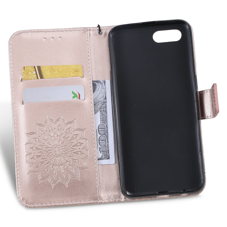 Pressed Printing Sunflower Pattern Horizontal Flip PU Leather Case for OPPO A1K / C2, with Holder & Card Slots & Wallet & Lanyard