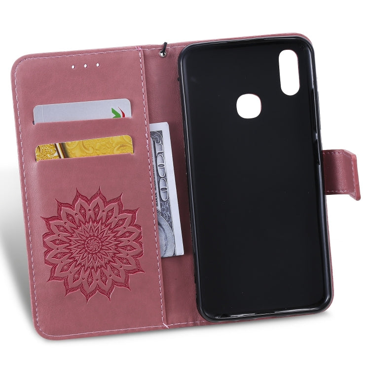 Pressed Printing Sunflower Pattern Horizontal Flip PU Leather Case for Vivo Y93 / Y91 / Y95, with Holder & Card Slots & Wallet & Lanyard