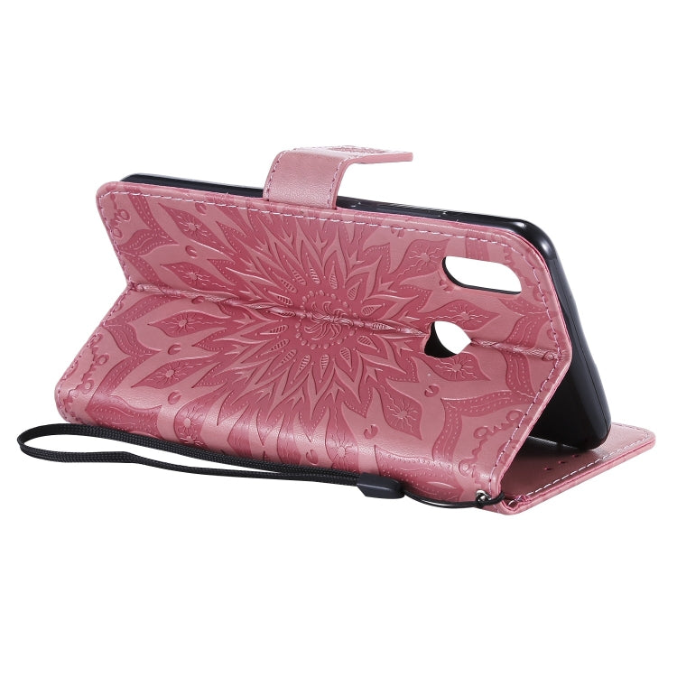 Pressed Printing Sunflower Pattern Horizontal Flip PU Leather Case for Vivo Y93 / Y91 / Y95, with Holder & Card Slots & Wallet & Lanyard