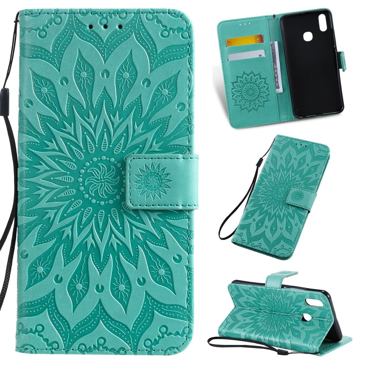 Pressed Printing Sunflower Pattern Horizontal Flip PU Leather Case for Vivo Y93 / Y91 / Y95, with Holder & Card Slots & Wallet & Lanyard