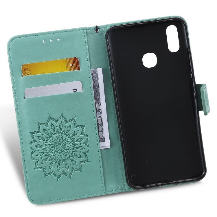 Pressed Printing Sunflower Pattern Horizontal Flip PU Leather Case for Vivo Y93 / Y91 / Y95, with Holder & Card Slots & Wallet & Lanyard