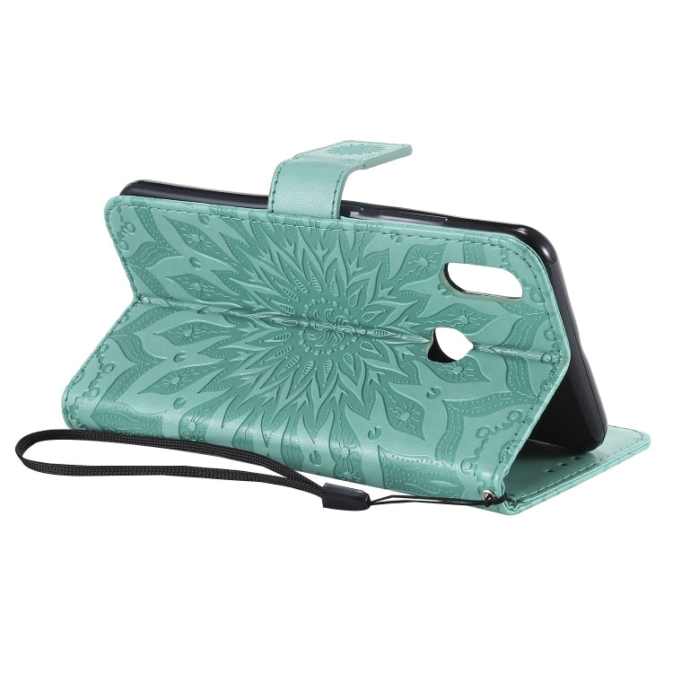 Pressed Printing Sunflower Pattern Horizontal Flip PU Leather Case for Vivo Y93 / Y91 / Y95, with Holder & Card Slots & Wallet & Lanyard