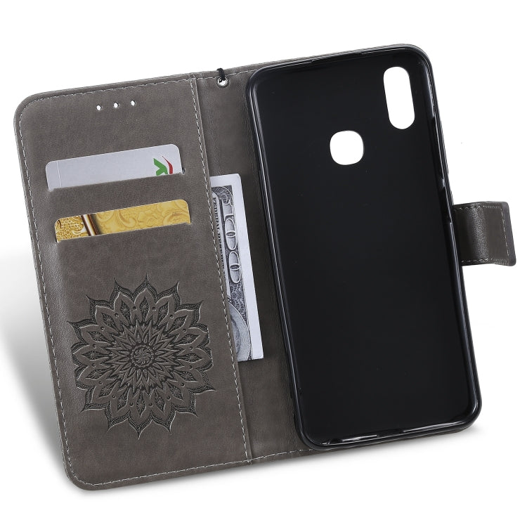 Pressed Printing Sunflower Pattern Horizontal Flip PU Leather Case for Vivo Y93 / Y91 / Y95, with Holder & Card Slots & Wallet & Lanyard