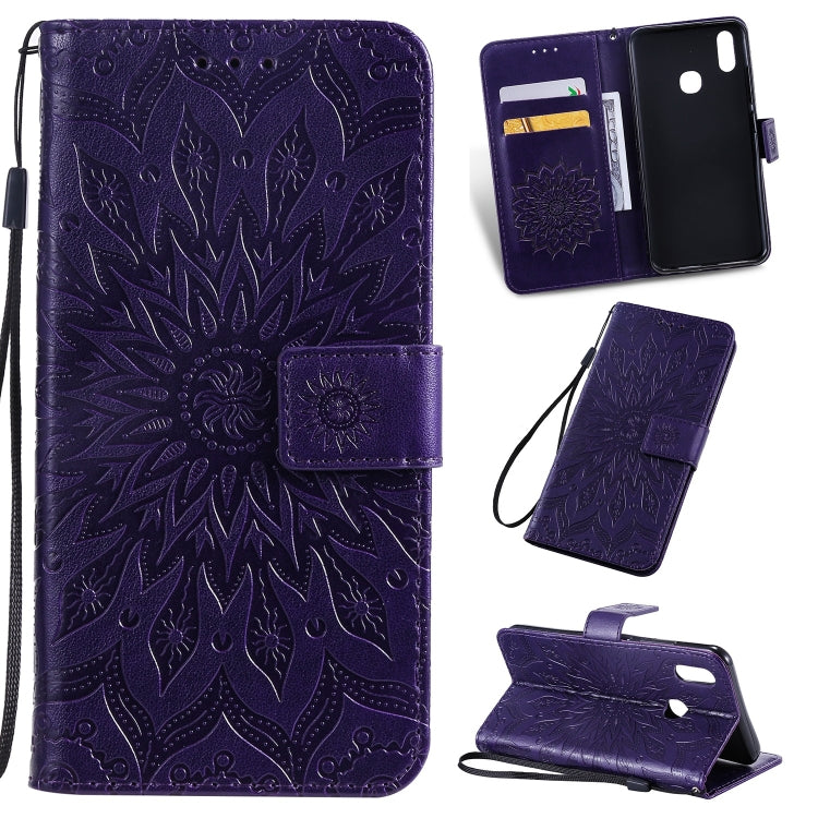 Pressed Printing Sunflower Pattern Horizontal Flip PU Leather Case for Vivo Y93 / Y91 / Y95, with Holder & Card Slots & Wallet & Lanyard
