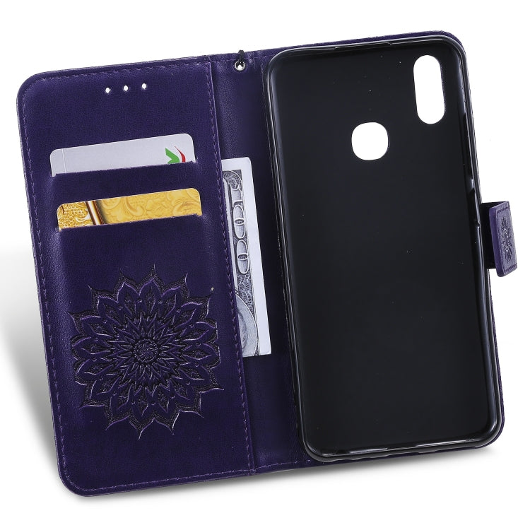 Pressed Printing Sunflower Pattern Horizontal Flip PU Leather Case for Vivo Y93 / Y91 / Y95, with Holder & Card Slots & Wallet & Lanyard