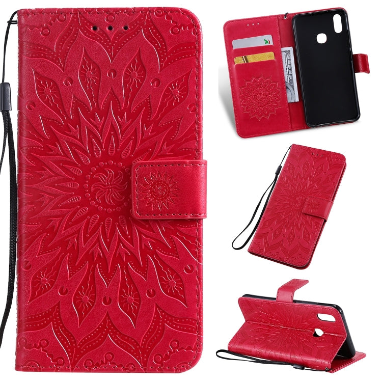 Pressed Printing Sunflower Pattern Horizontal Flip PU Leather Case for Vivo Y93 / Y91 / Y95, with Holder & Card Slots & Wallet & Lanyard