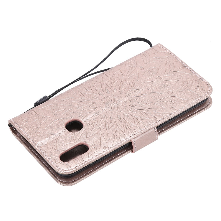 Pressed Printing Sunflower Pattern Horizontal Flip PU Leather Case for Vivo Y93 / Y91 / Y95, with Holder & Card Slots & Wallet & Lanyard