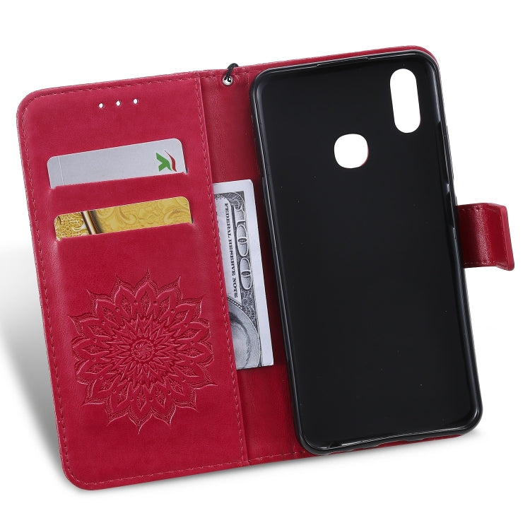 Pressed Printing Sunflower Pattern Horizontal Flip PU Leather Case for Vivo Y93 / Y91 / Y95, with Holder & Card Slots & Wallet & Lanyard