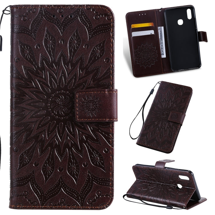 Pressed Printing Sunflower Pattern Horizontal Flip PU Leather Case for Vivo Y93 / Y91 / Y95, with Holder & Card Slots & Wallet & Lanyard
