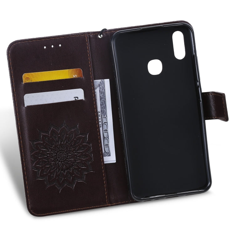 Pressed Printing Sunflower Pattern Horizontal Flip PU Leather Case for Vivo Y93 / Y91 / Y95, with Holder & Card Slots & Wallet & Lanyard