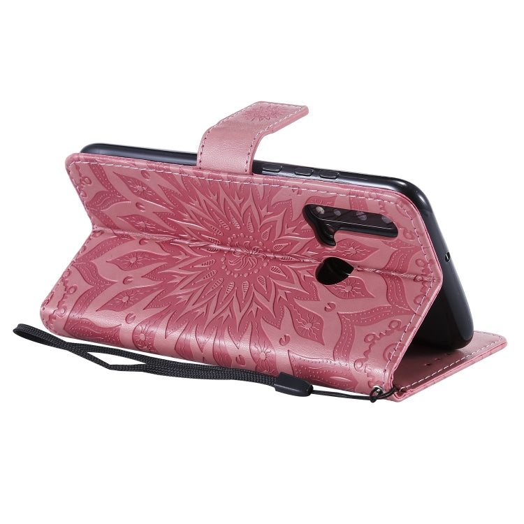 Pressed Printing Sunflower Pattern Horizontal Flip PU Leather Case for Huawei Nova 5i / P20 Lite (2019), with Holder & Card Slots & Wallet & Lanyard