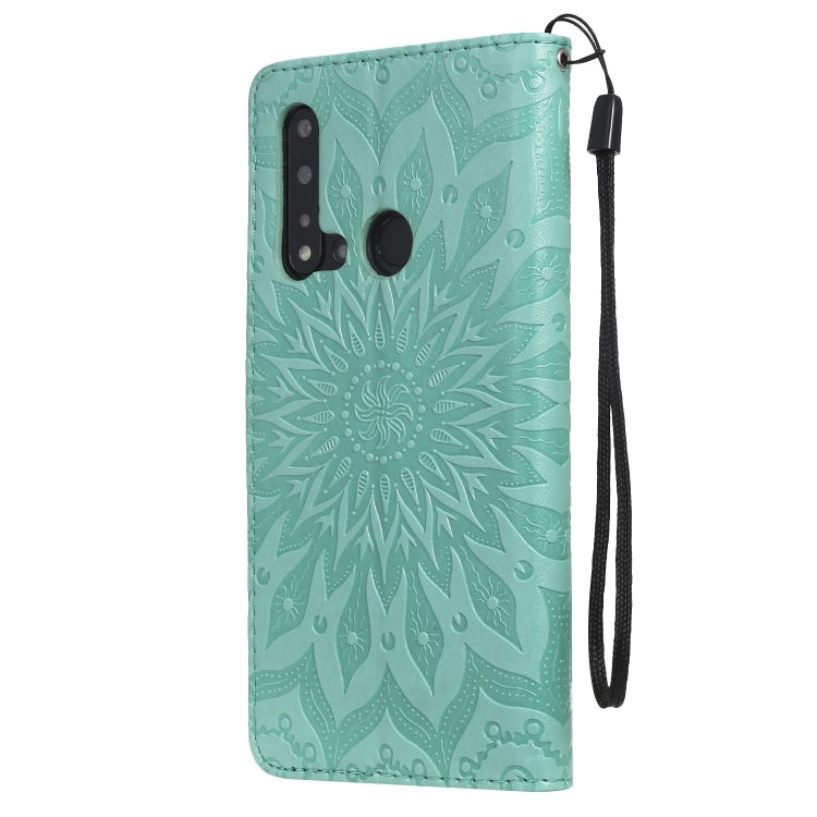 Pressed Printing Sunflower Pattern Horizontal Flip PU Leather Case for Huawei Nova 5i / P20 Lite (2019), with Holder & Card Slots & Wallet & Lanyard