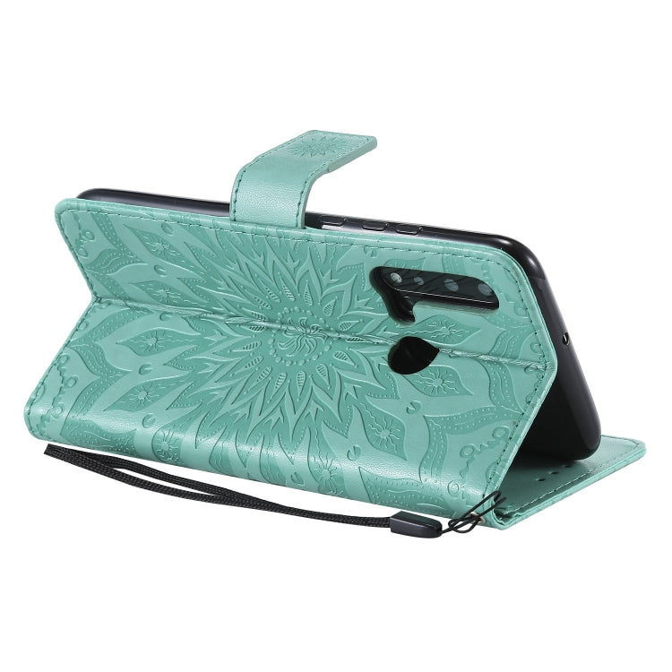 Pressed Printing Sunflower Pattern Horizontal Flip PU Leather Case for Huawei Nova 5i / P20 Lite (2019), with Holder & Card Slots & Wallet & Lanyard