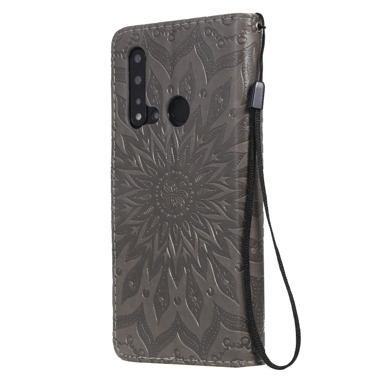 Pressed Printing Sunflower Pattern Horizontal Flip PU Leather Case for Huawei Nova 5i / P20 Lite (2019), with Holder & Card Slots & Wallet & Lanyard