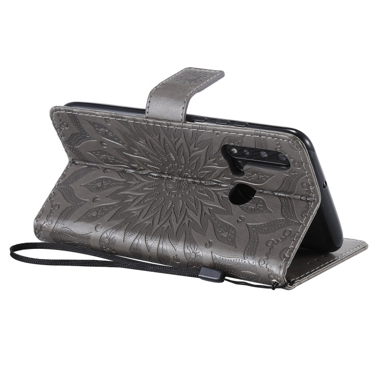 Pressed Printing Sunflower Pattern Horizontal Flip PU Leather Case for Huawei Nova 5i / P20 Lite (2019), with Holder & Card Slots & Wallet & Lanyard