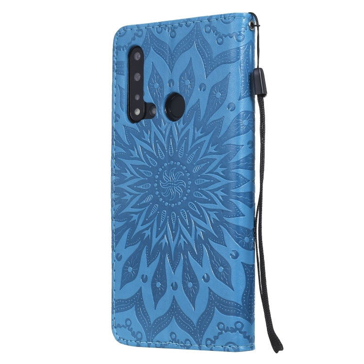 Pressed Printing Sunflower Pattern Horizontal Flip PU Leather Case for Huawei Nova 5i / P20 Lite (2019), with Holder & Card Slots & Wallet & Lanyard