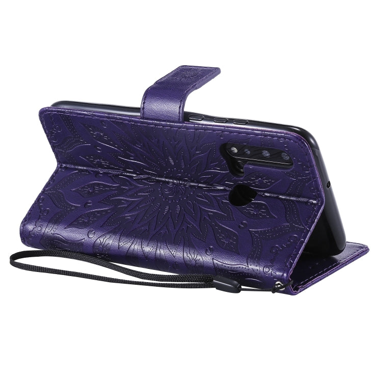 Pressed Printing Sunflower Pattern Horizontal Flip PU Leather Case for Huawei Nova 5i / P20 Lite (2019), with Holder & Card Slots & Wallet & Lanyard