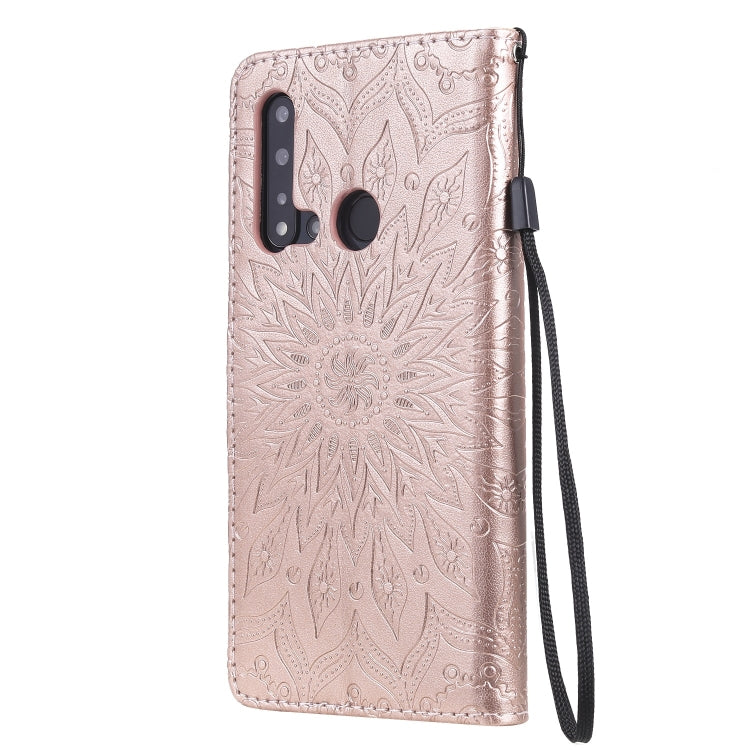 Pressed Printing Sunflower Pattern Horizontal Flip PU Leather Case for Huawei Nova 5i / P20 Lite (2019), with Holder & Card Slots & Wallet & Lanyard