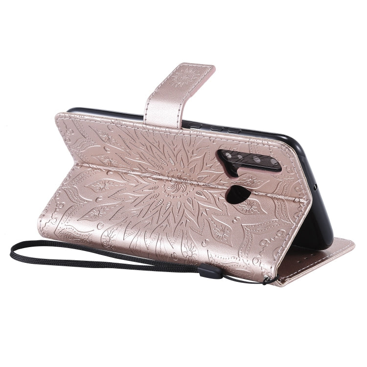 Pressed Printing Sunflower Pattern Horizontal Flip PU Leather Case for Huawei Nova 5i / P20 Lite (2019), with Holder & Card Slots & Wallet & Lanyard