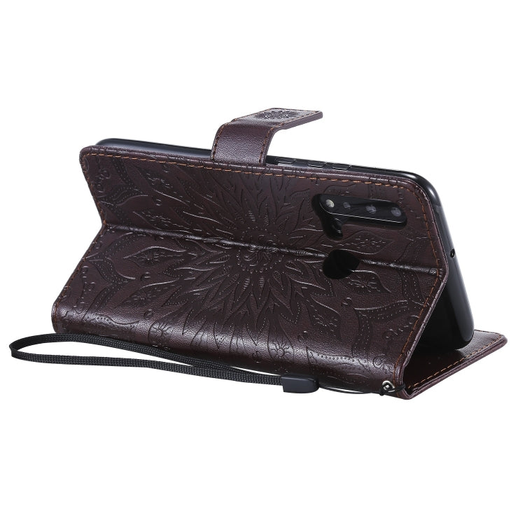 Pressed Printing Sunflower Pattern Horizontal Flip PU Leather Case for Huawei Nova 5i / P20 Lite (2019), with Holder & Card Slots & Wallet & Lanyard