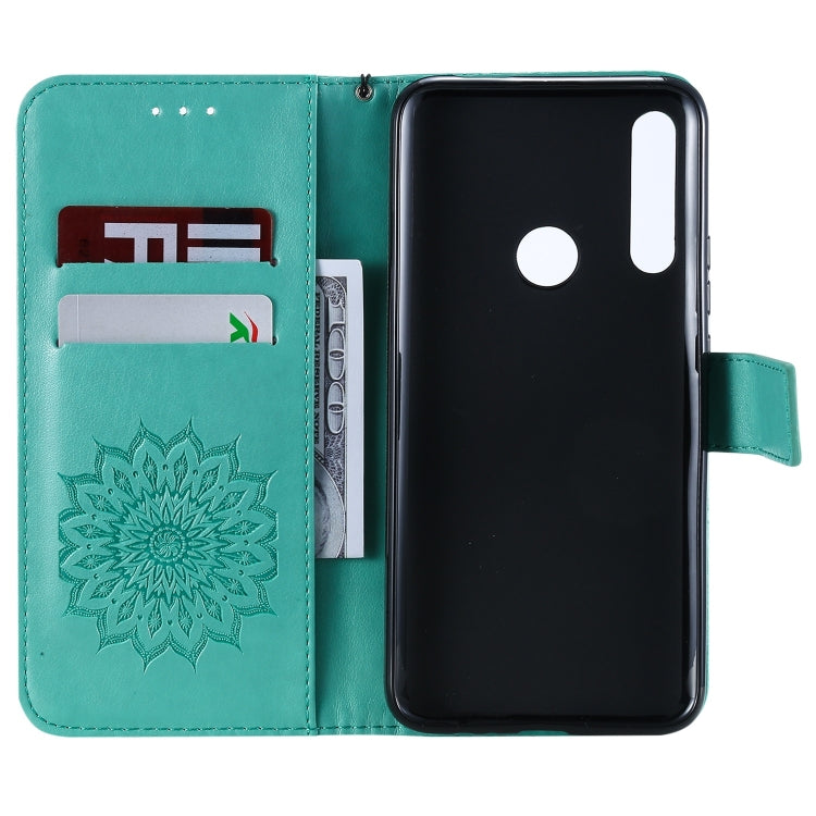 Pressed Printing Sunflower Pattern Horizontal Flip PU Leather Case for Huawei P Smart Z / Y9 Prime (2019), with Holder & Card Slots & Wallet & Lanyard