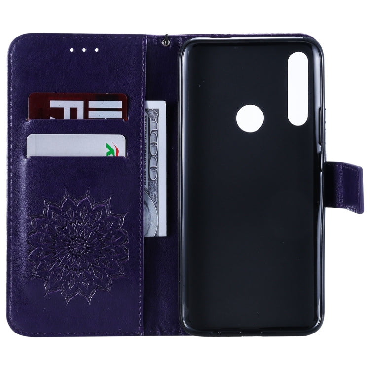 Pressed Printing Sunflower Pattern Horizontal Flip PU Leather Case for Huawei P Smart Z / Y9 Prime (2019), with Holder & Card Slots & Wallet & Lanyard