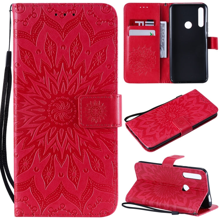 Pressed Printing Sunflower Pattern Horizontal Flip PU Leather Case for Huawei P Smart Z / Y9 Prime (2019), with Holder & Card Slots & Wallet & Lanyard