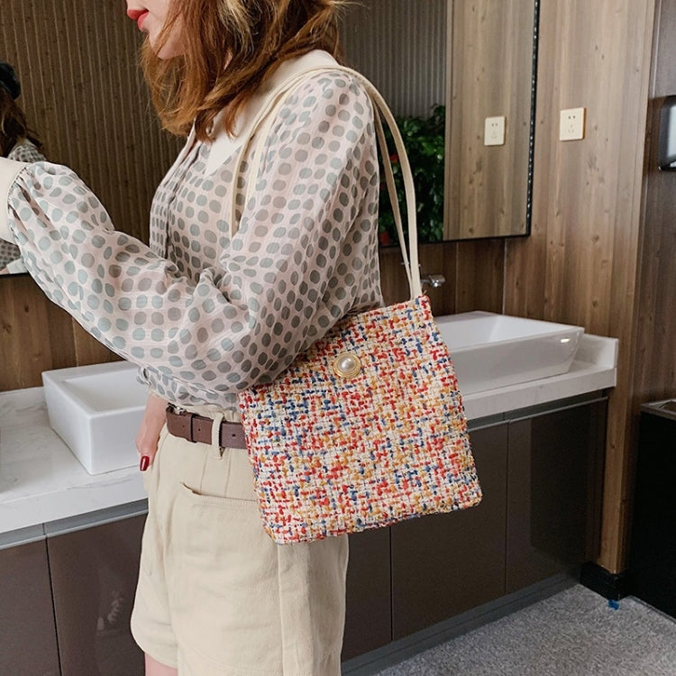 Woolen Knitted Pearl Bucket Single Shoulder Bag Ladies Handbag