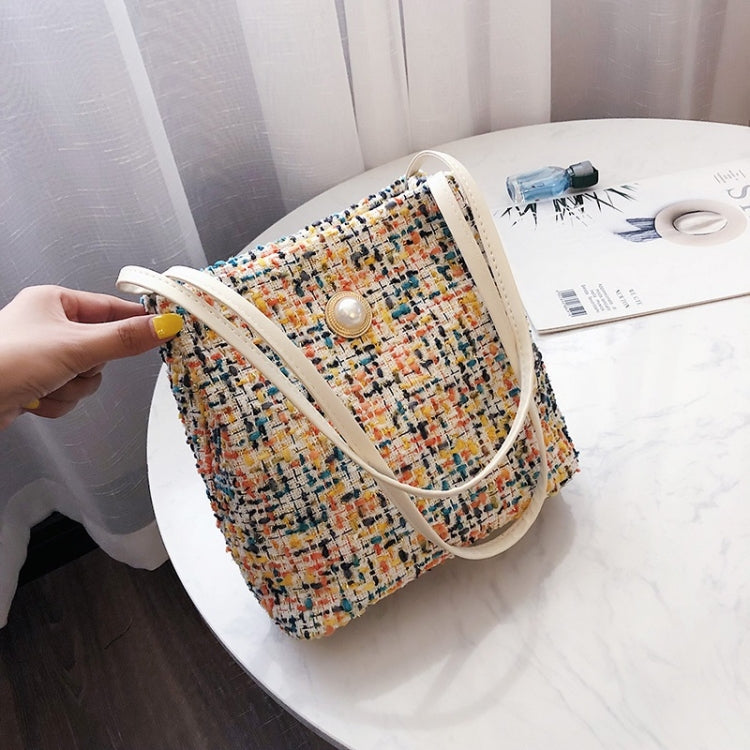 Woolen Knitted Pearl Bucket Single Shoulder Bag Ladies Handbag