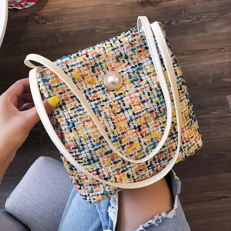 Woolen Knitted Pearl Bucket Single Shoulder Bag Ladies Handbag